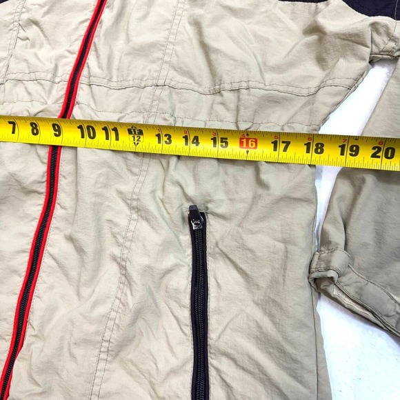 Outdoor Womens Windbreaker Sz M Beige Color Block Packable Hood Draw Cord - Picture 5 of 11